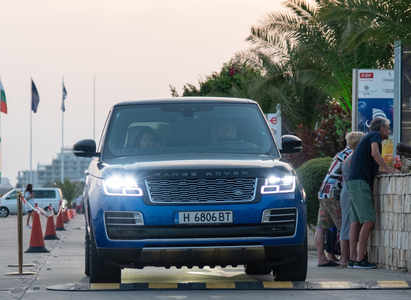Front view with LED headlights and distinctive grille