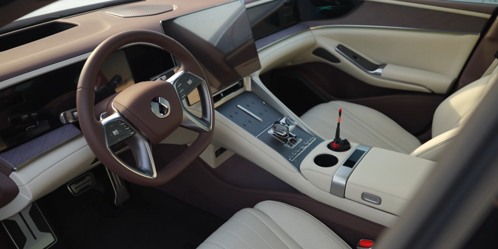 Digital dashboard and touchscreen in luxury car interior