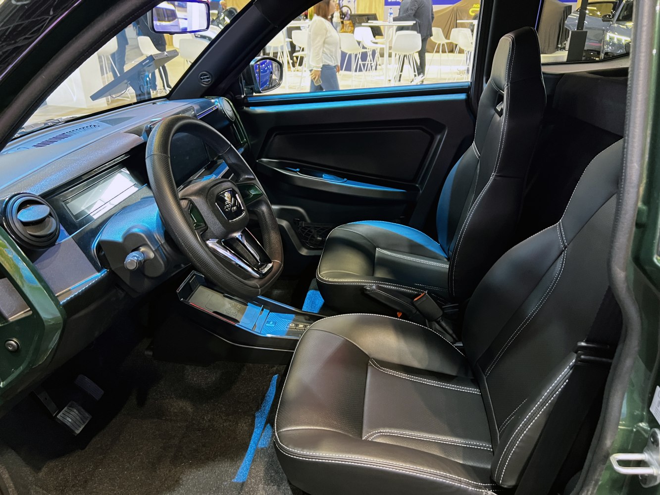 Modern car interior with leather seats and advanced dashboard