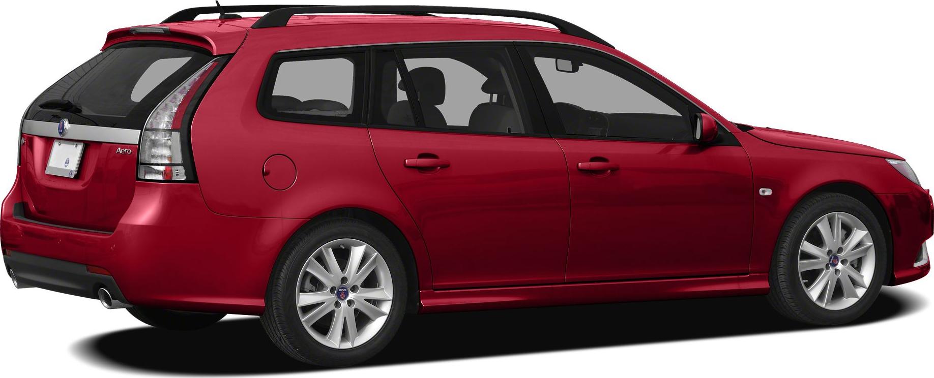 Red station wagon with rear spoiler and alloy wheels