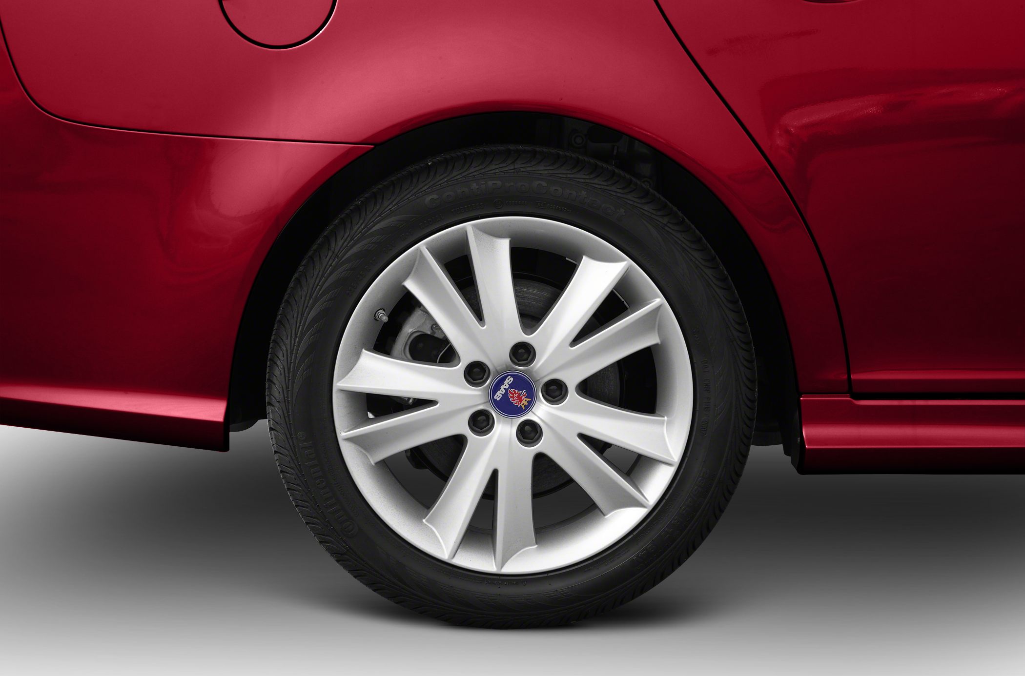 Close-up of alloy rear wheel and wheel arch