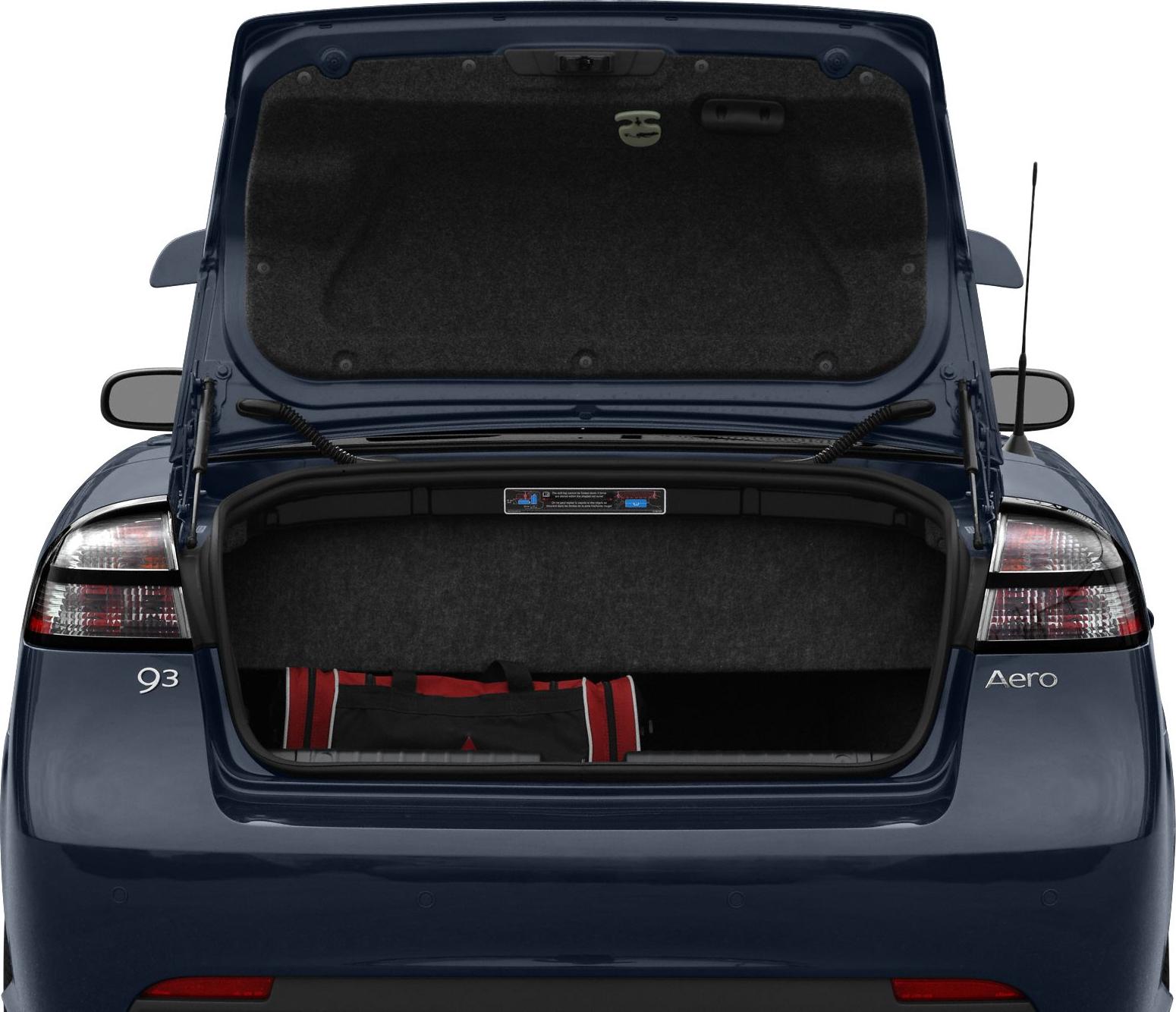 Open rear trunk compartment with a bag inside