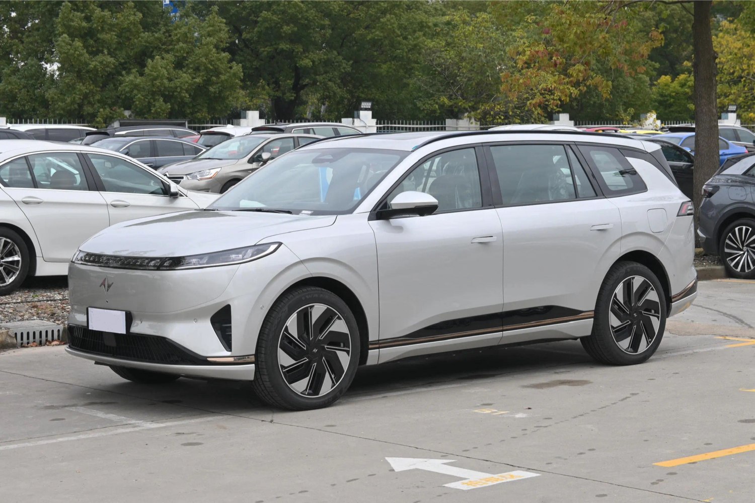 Electric SUV with sleek LED headlights and aerodynamic design