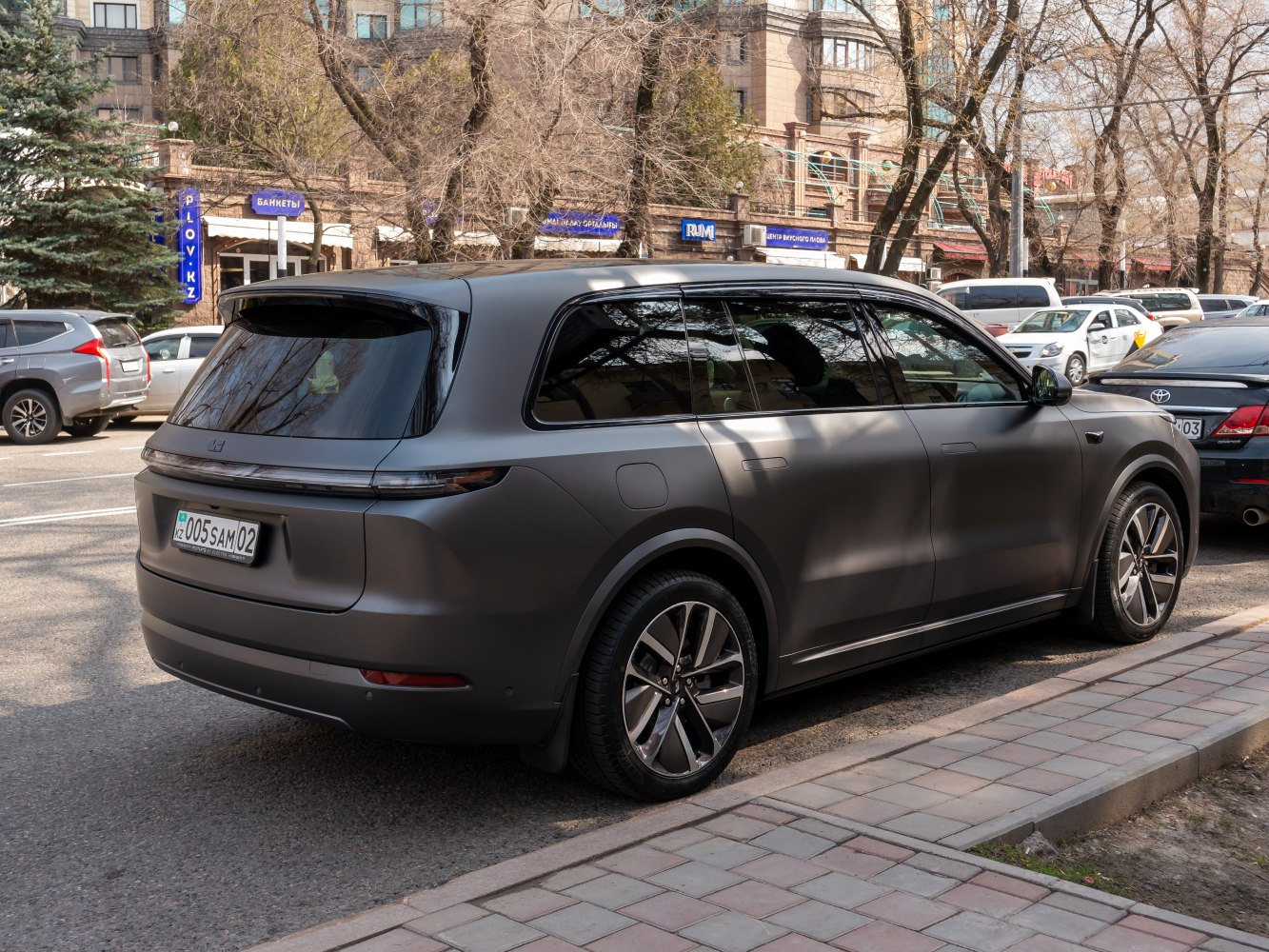 Matte finish electric SUV rear side with sleek design and tinted windows