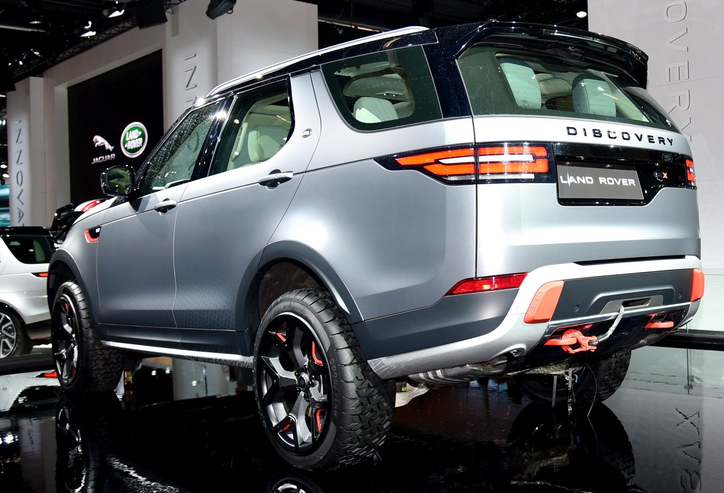 SUV rear and side view with off-road tires and modern taillights