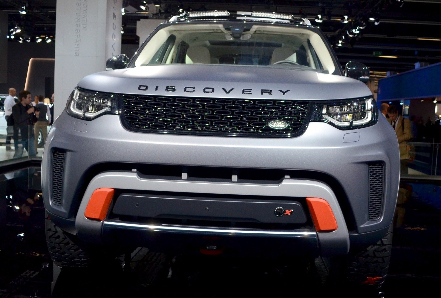 Front grille, LED headlights, rugged bumper with orange accents