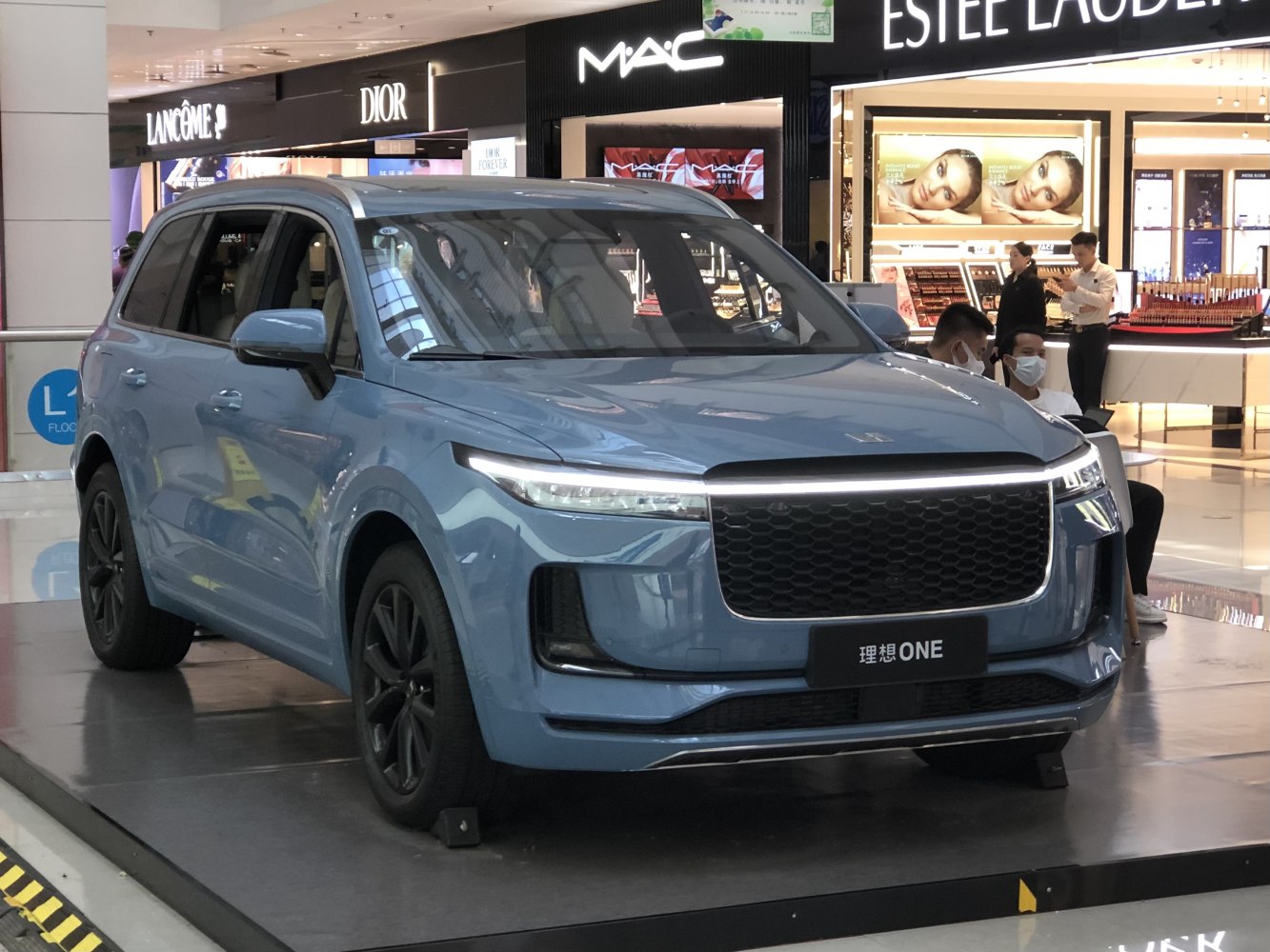 SUV with LED strip headlights and honeycomb front grille