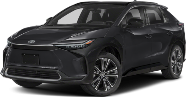 Front and side view of a sleek electric SUV in black.