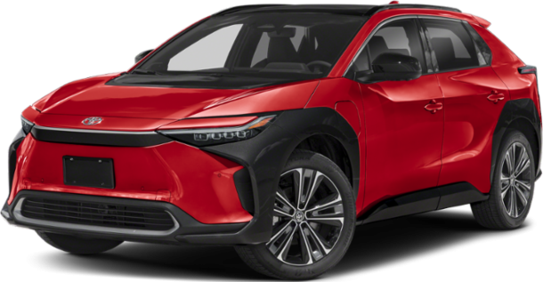 Red modern electric SUV with LED headlights and aerodynamic front design