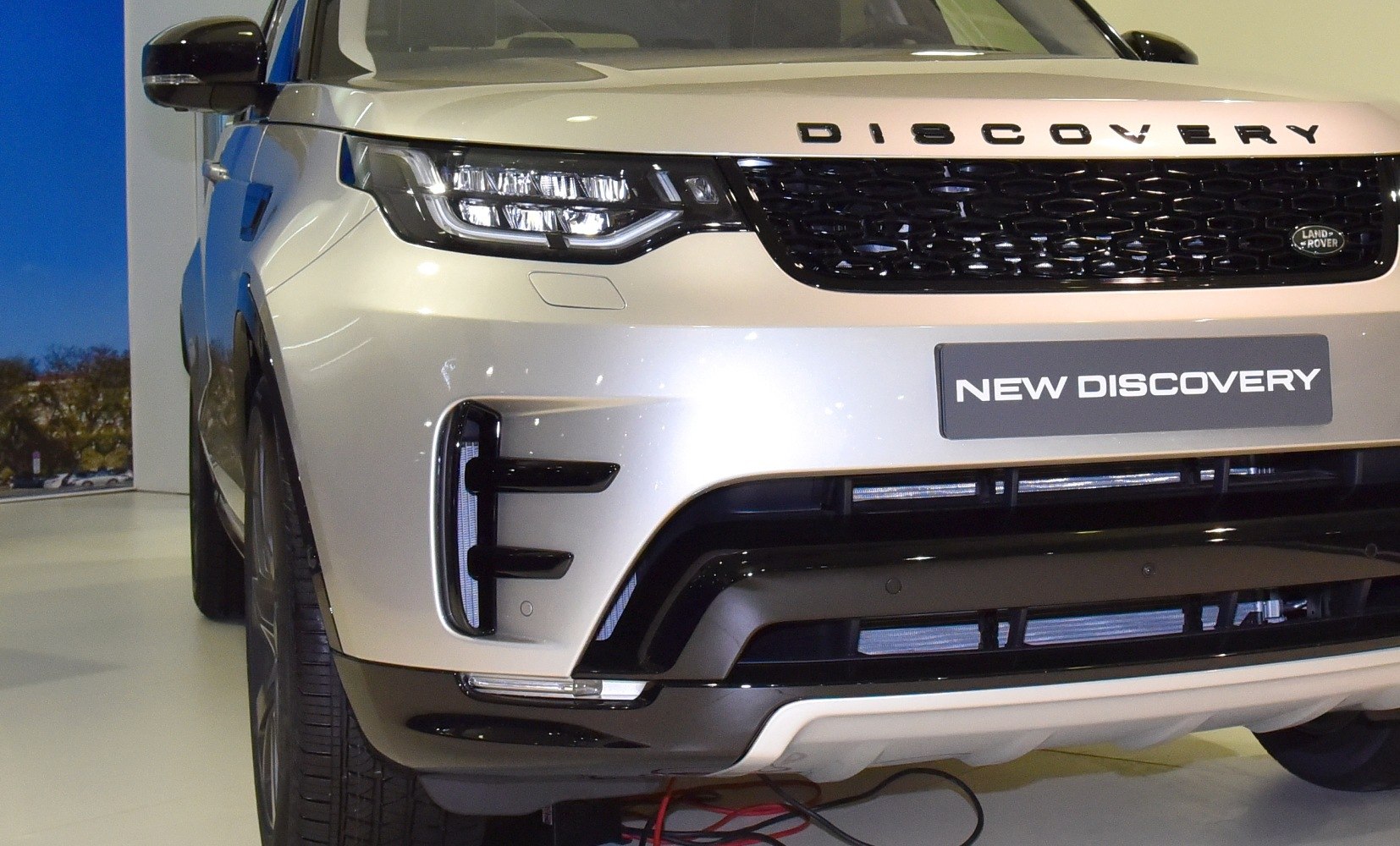 LED headlights and front grille close-up
