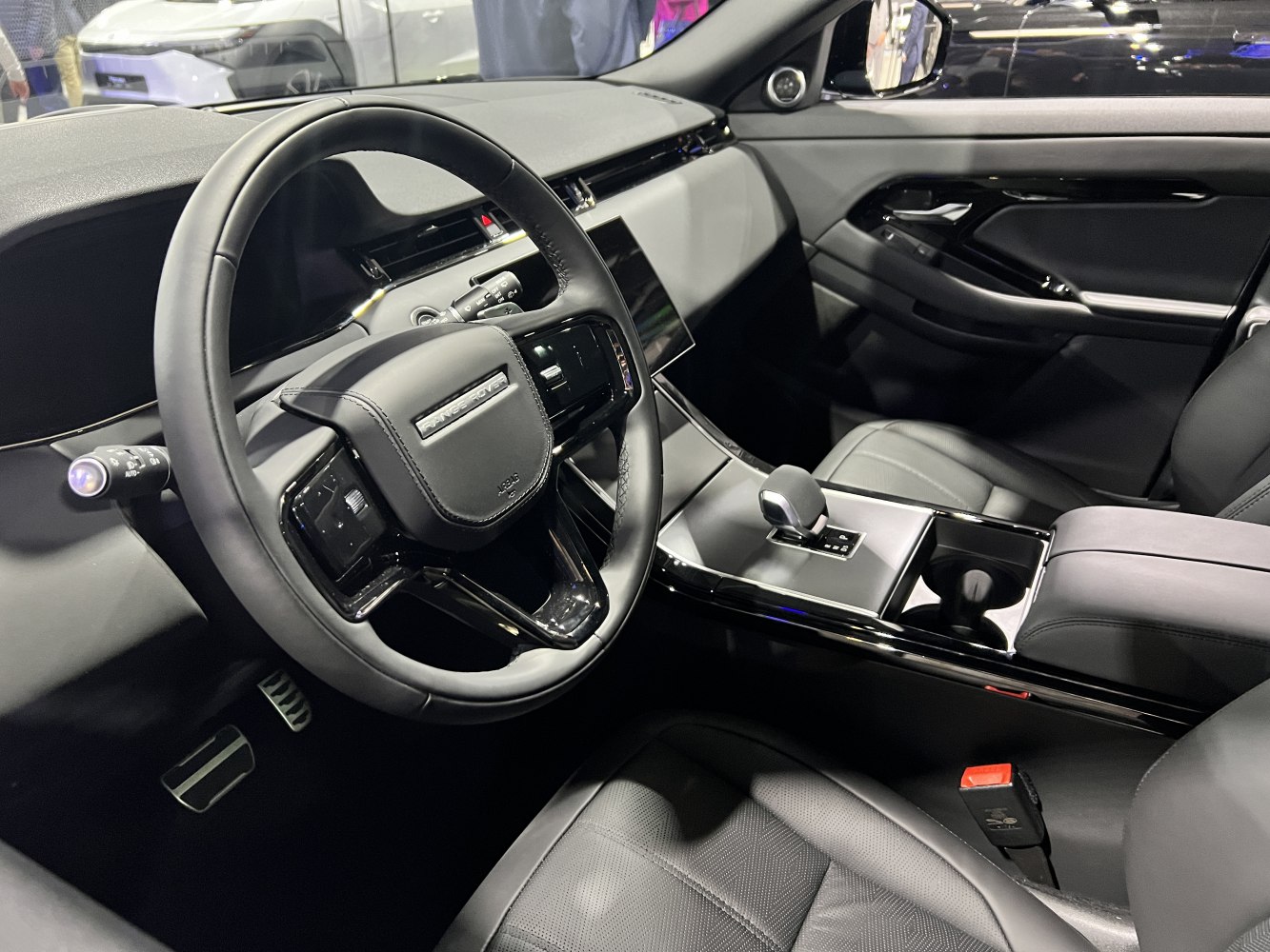 Luxury car interior with digital cockpit and modern center console