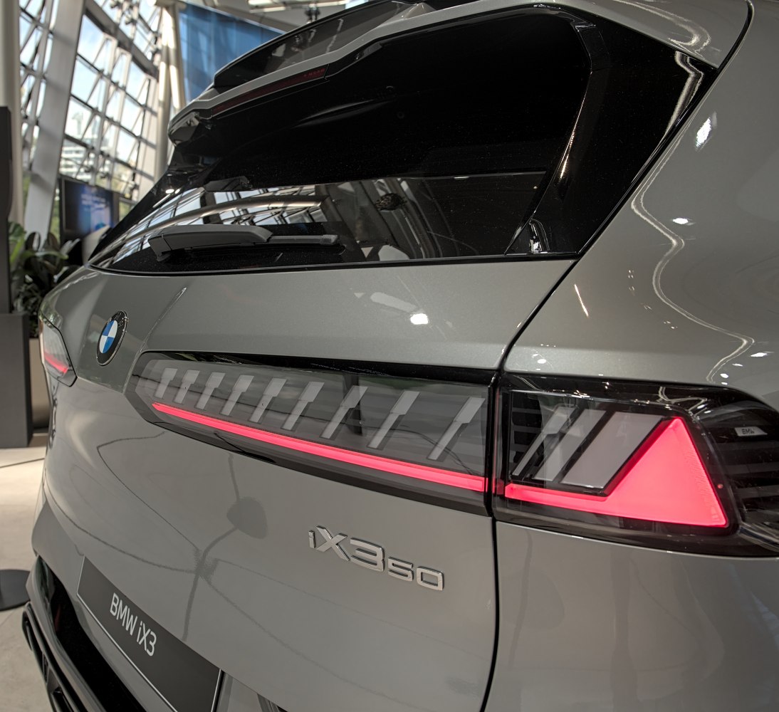 Close-up of modern BMW taillight and rear design with LED lighting