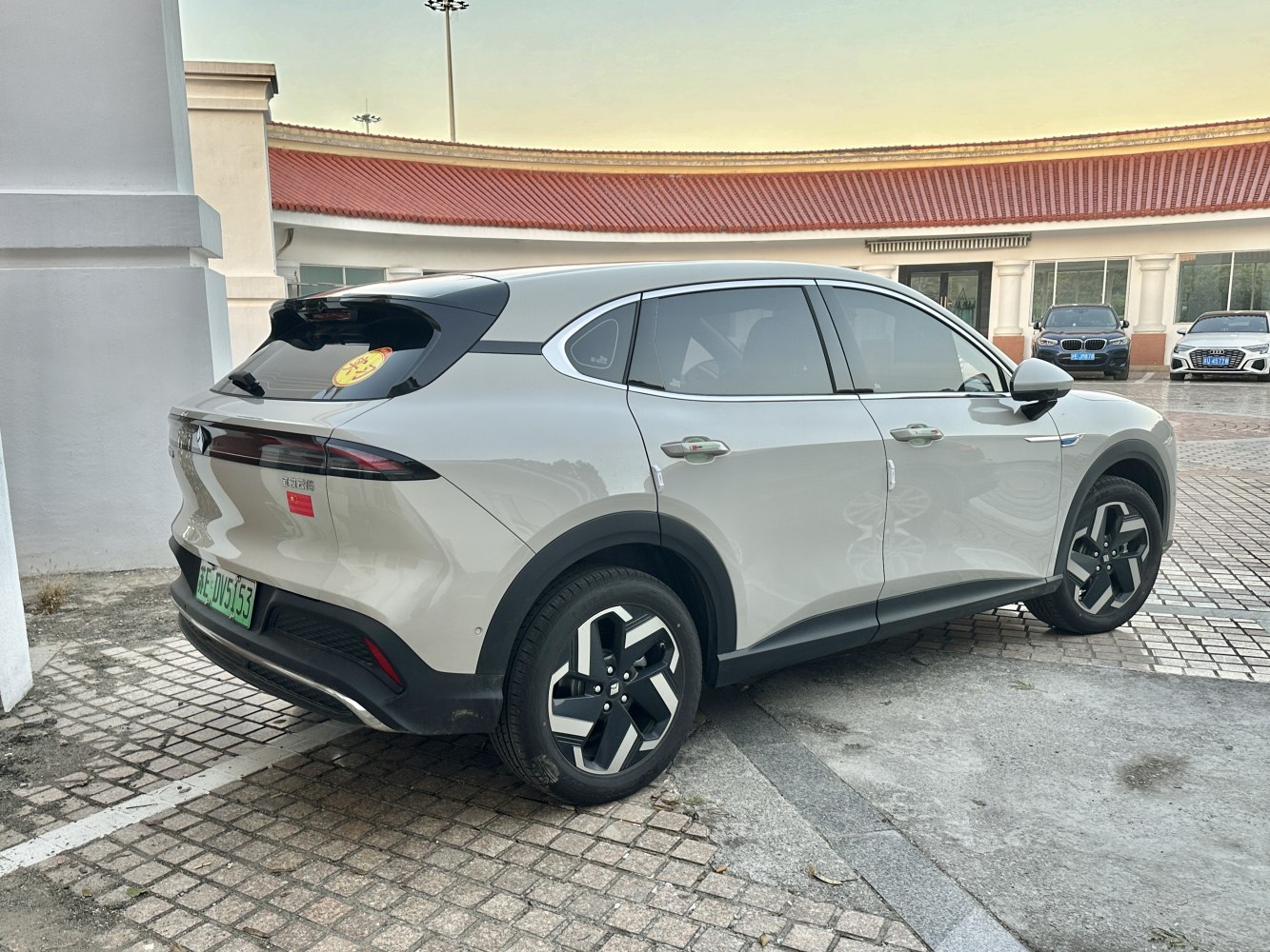 Rear and side view of an electric SUV with modern alloy wheels