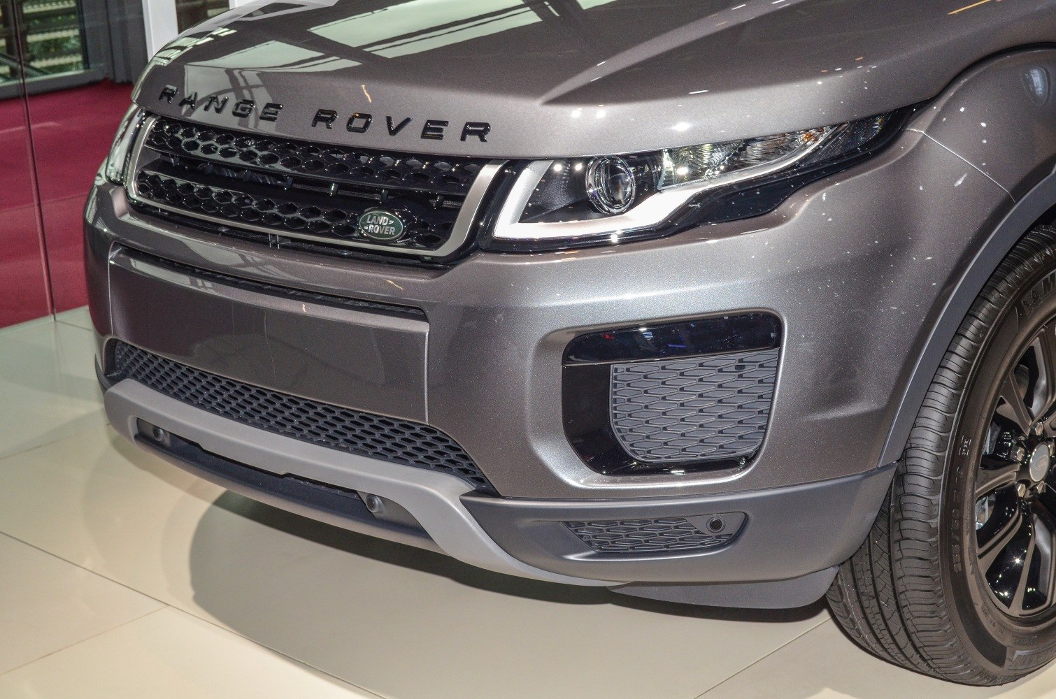 Close-up of front grille and headlight