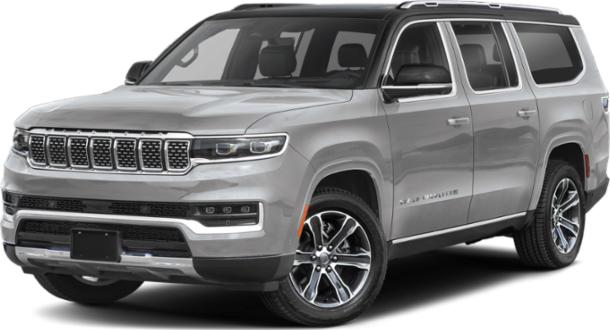 Front perspective of a large luxury SUV with prominent grille and alloy wheels
