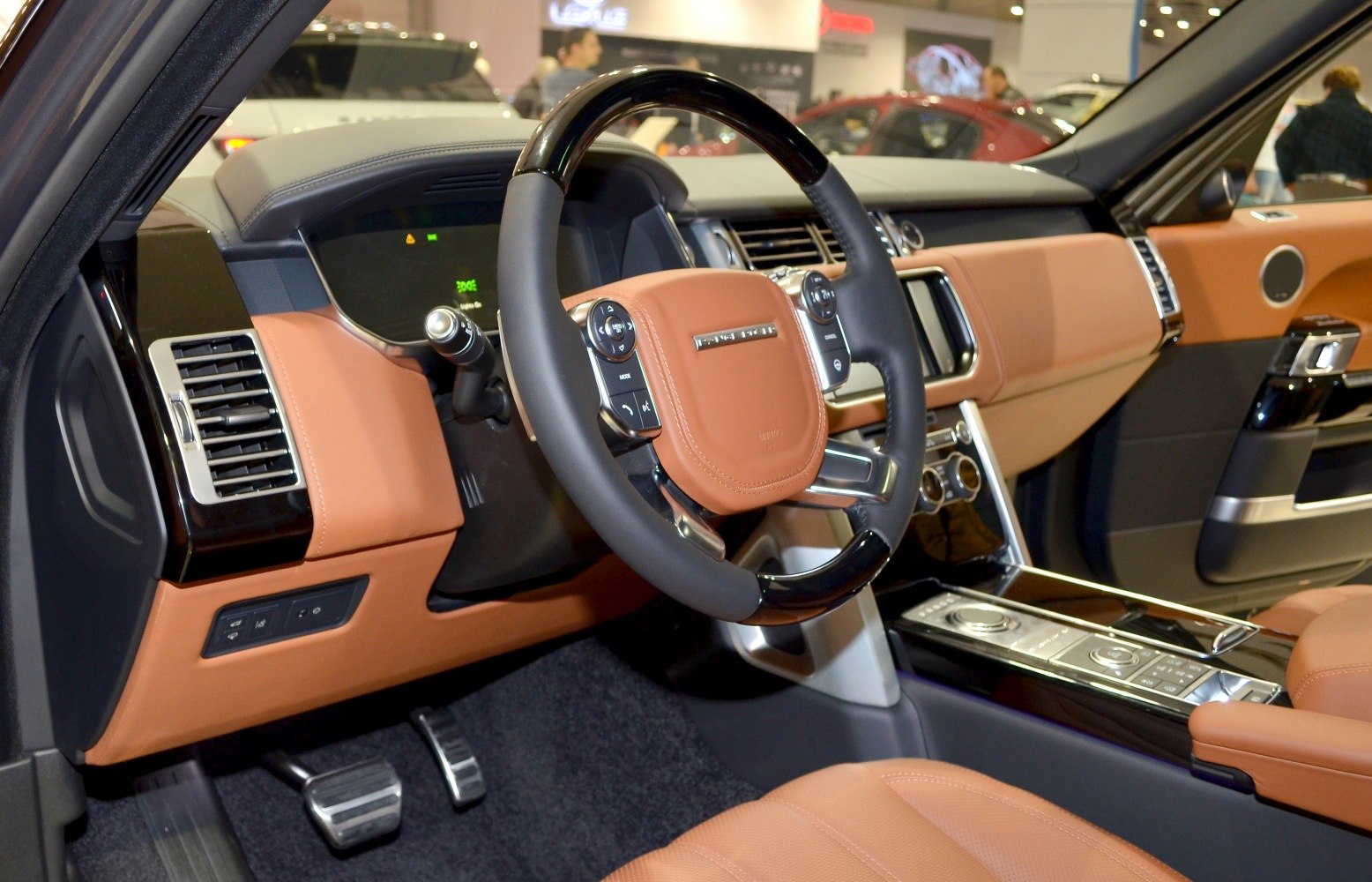 Modern dashboard and multifunction steering wheel with luxury interior trim