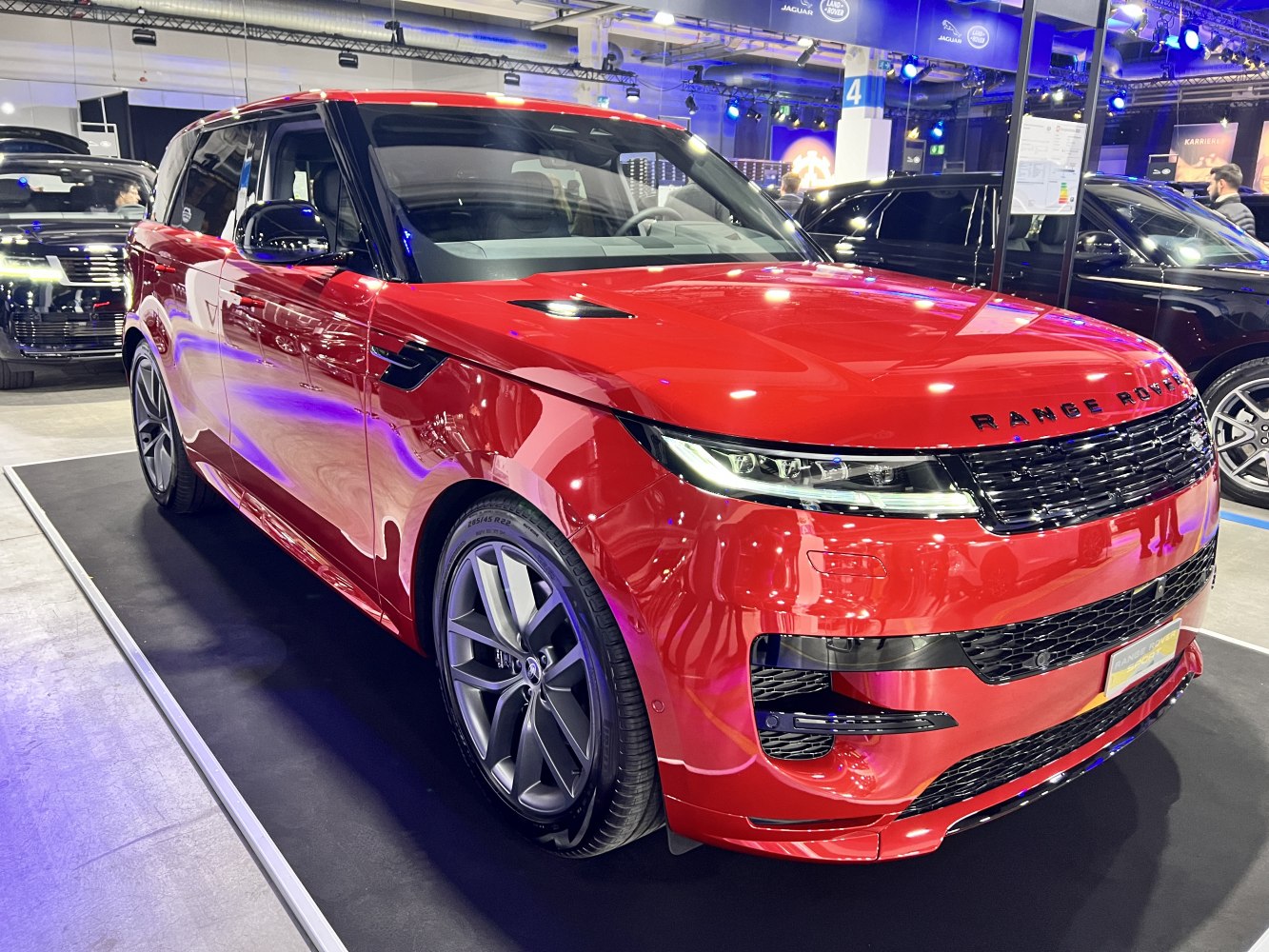 Front view of SUV with LED headlights and sporty alloy wheels