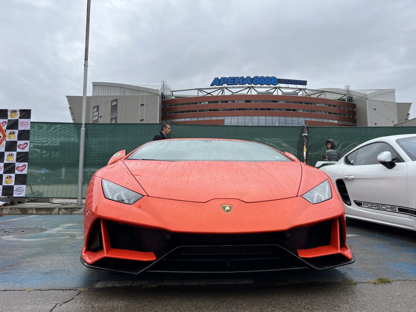 Front view of sharp headlights and aggressive air intakes