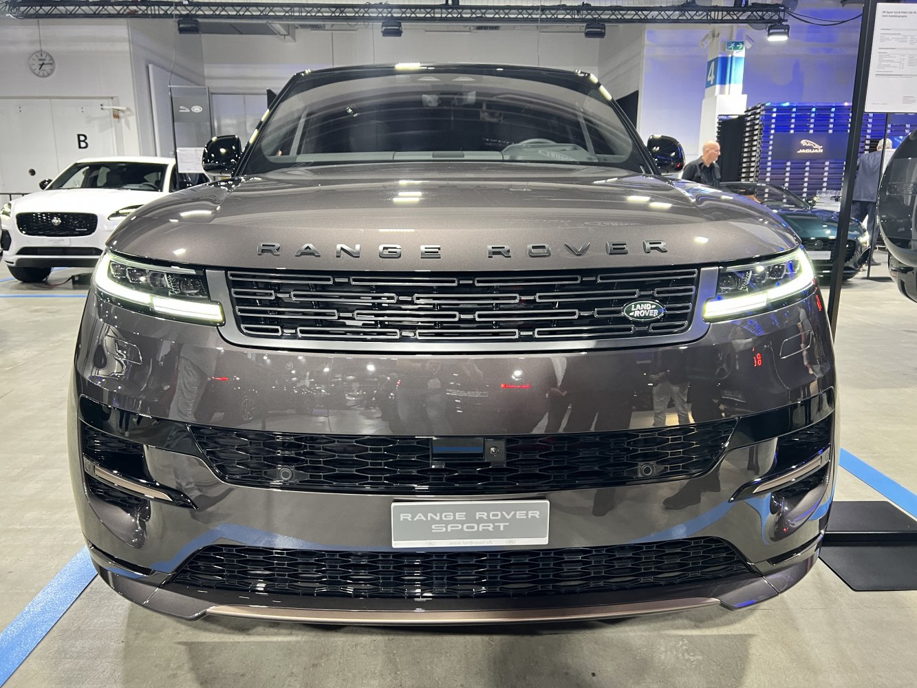 Front view with LED headlights and distinctive grille design
