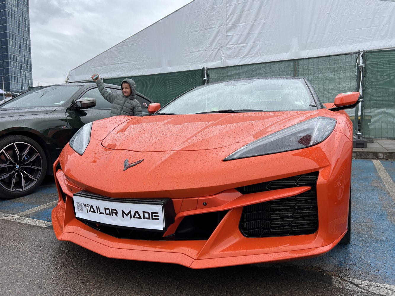 Sharp headlights and angular front air intakes with an orange body