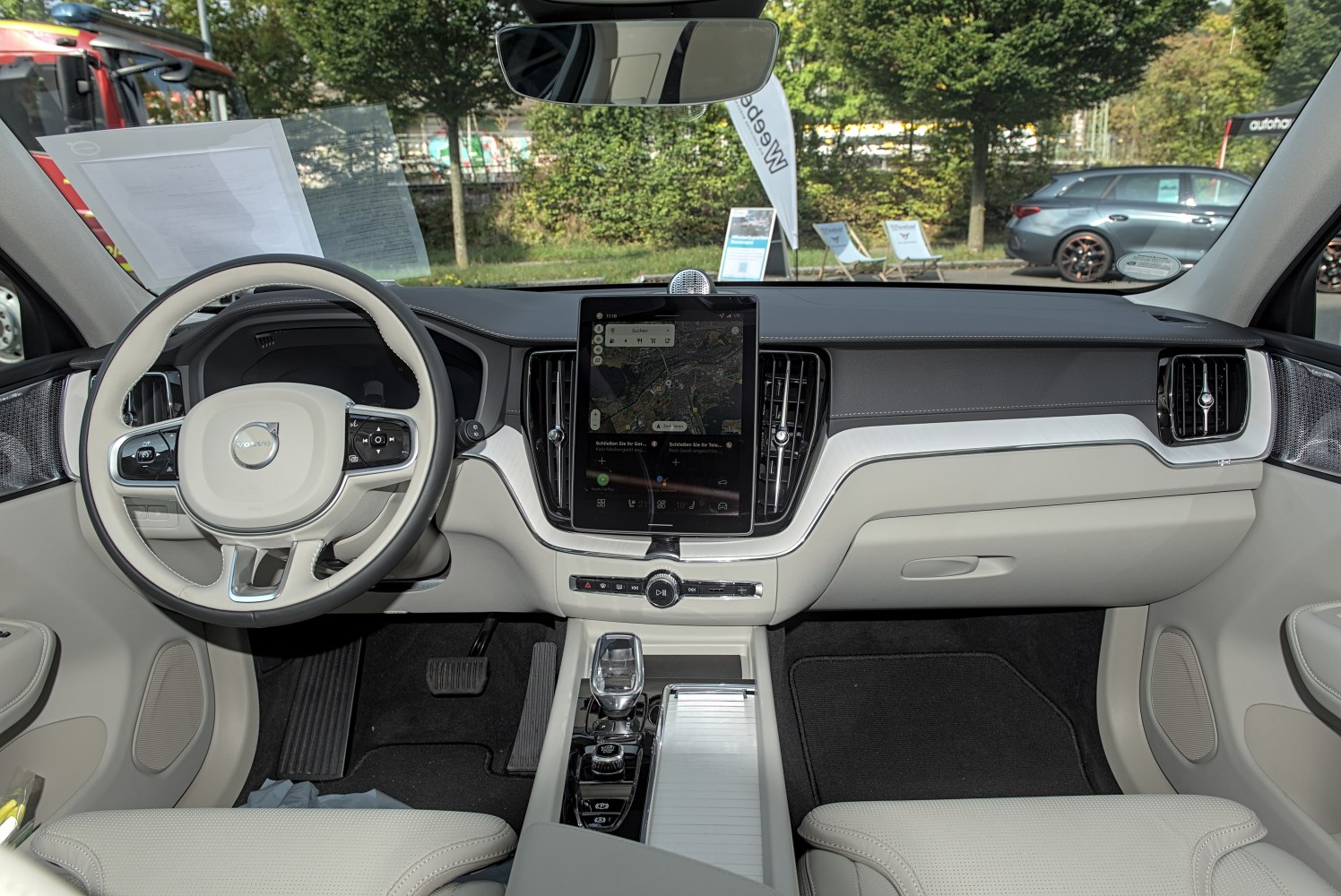Modern interior with touchscreen and stylish steering wheel