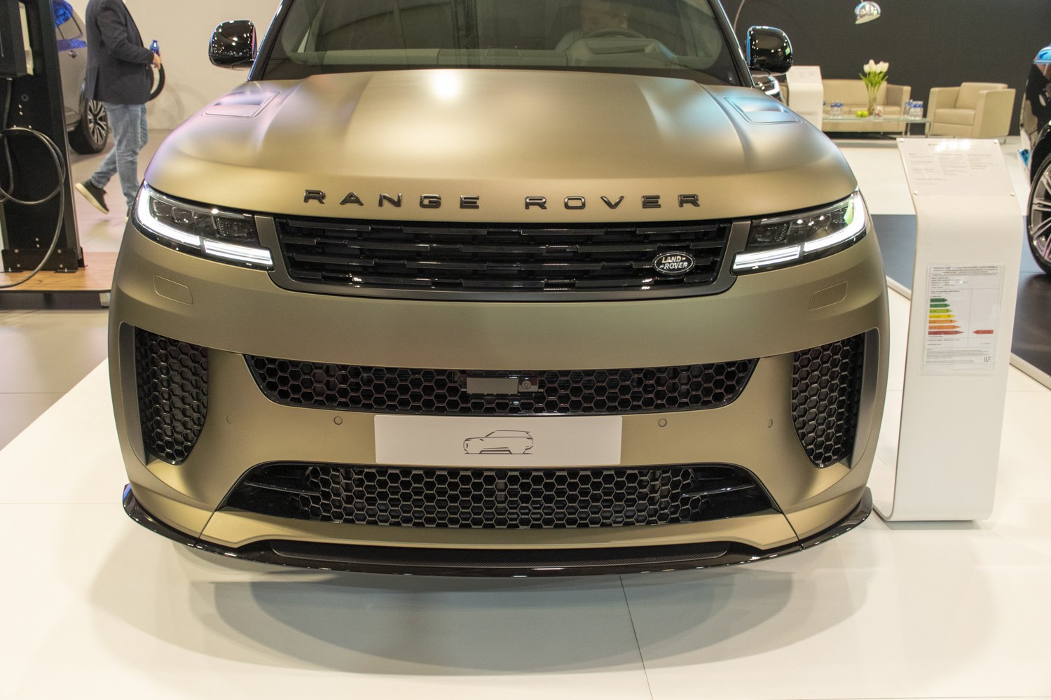 Range Rover Sport III front grille and LED headlights close-up in matte finish