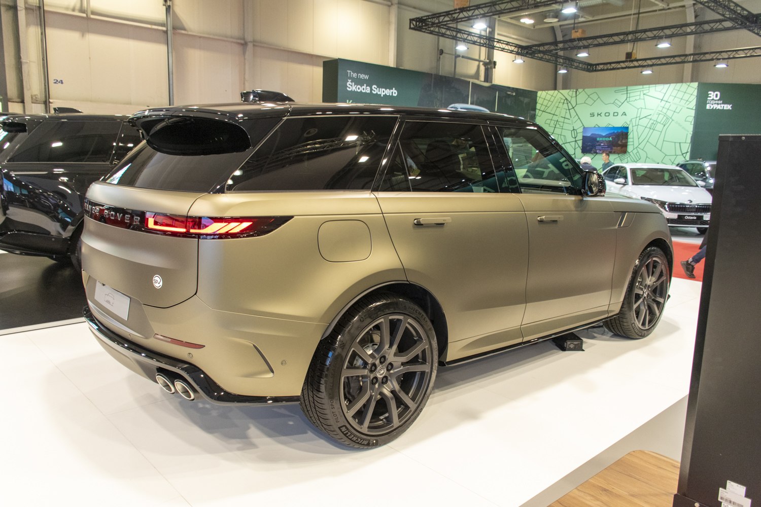 Matte finish SUV rear side with LED taillights and dual exhaust pipes