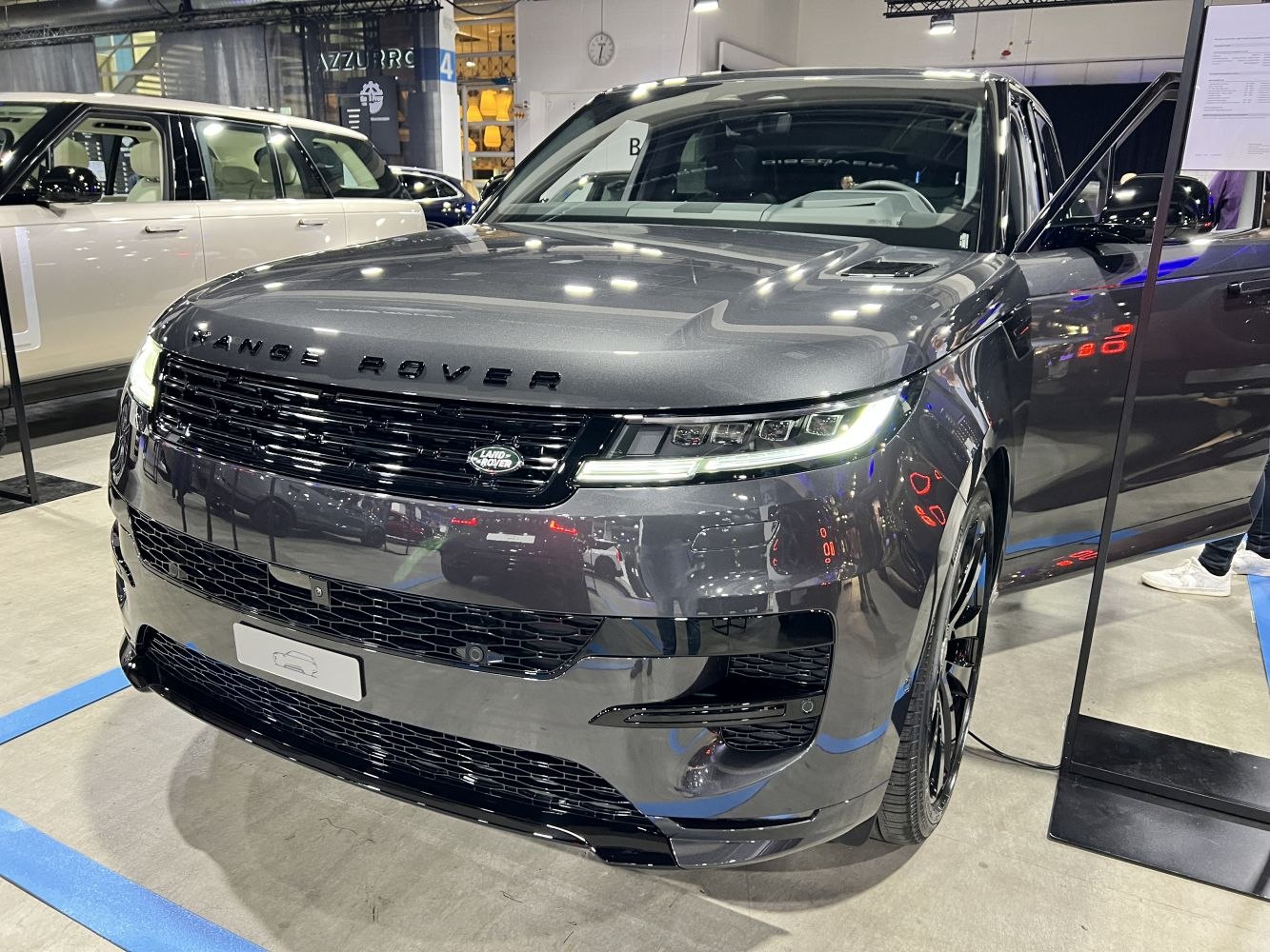 Front grille and LED headlights of modern SUV with sporty design