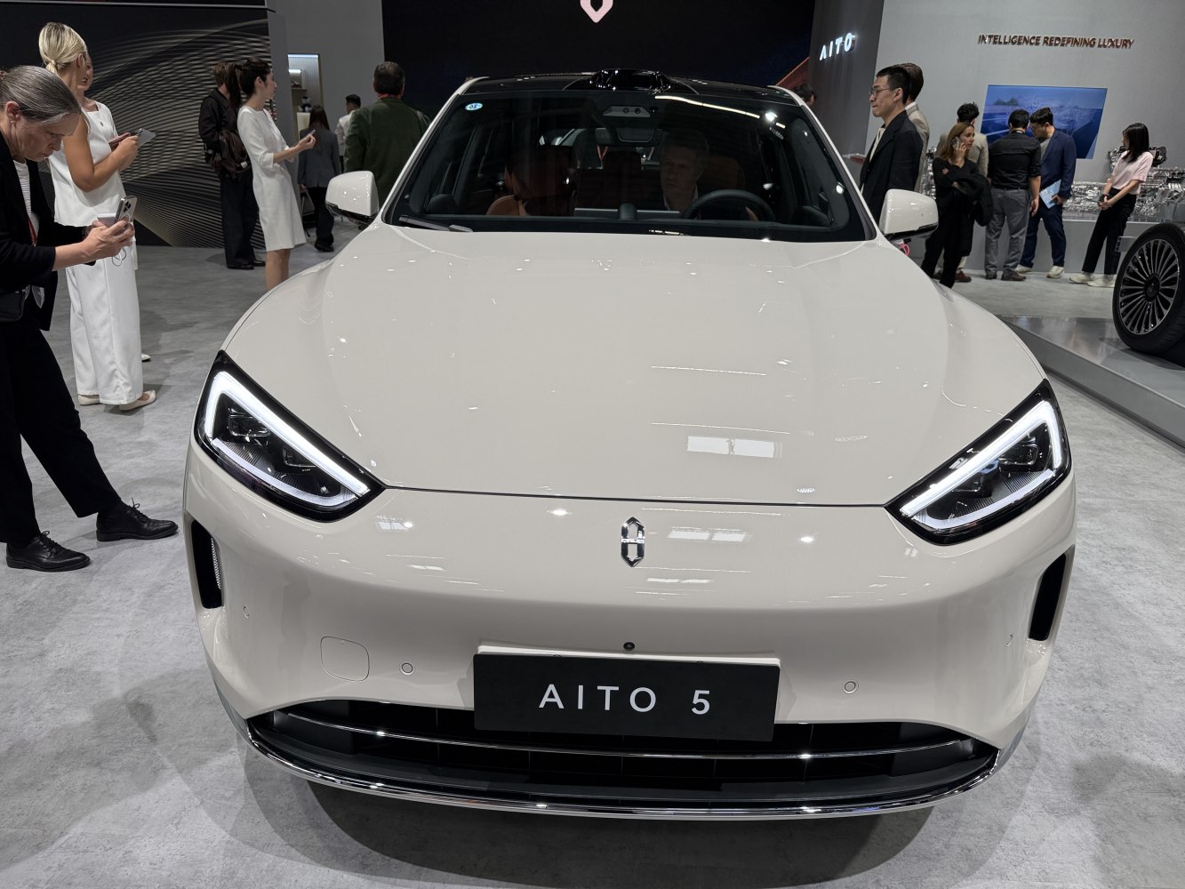 Front view with LED headlights and sleek grille