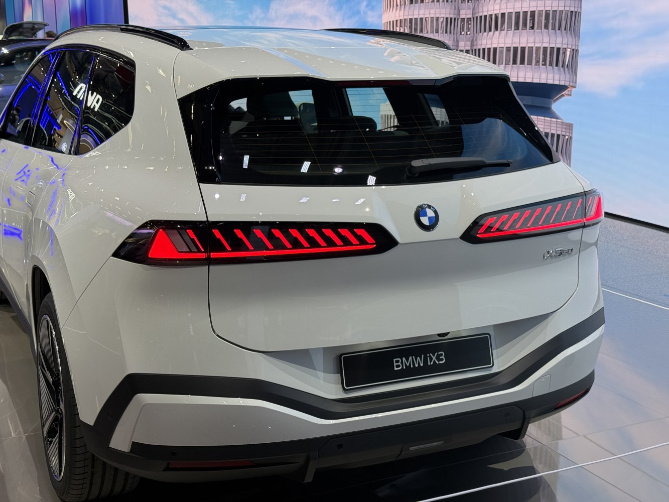 Rear view with distinctive LED tail lights on an electric SUV