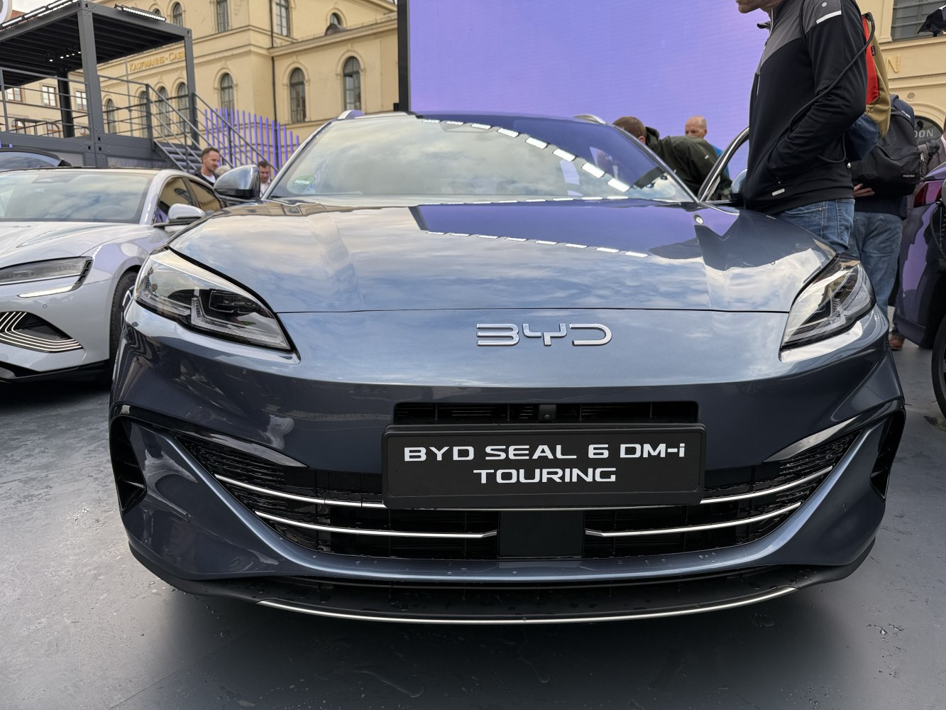 Close-up of front grille and sleek headlights design