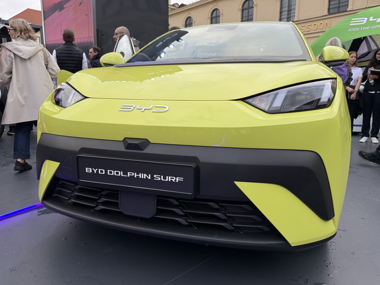 Close-up of sleek front exterior and headlights