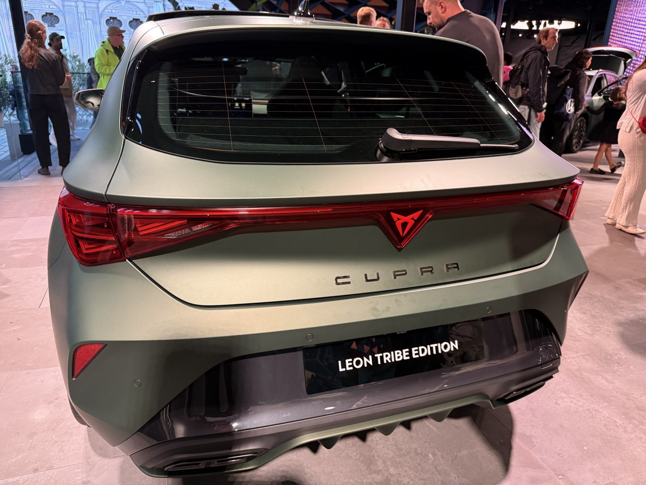 Full-width taillights and sporty rear of a hatchback with rear wiper