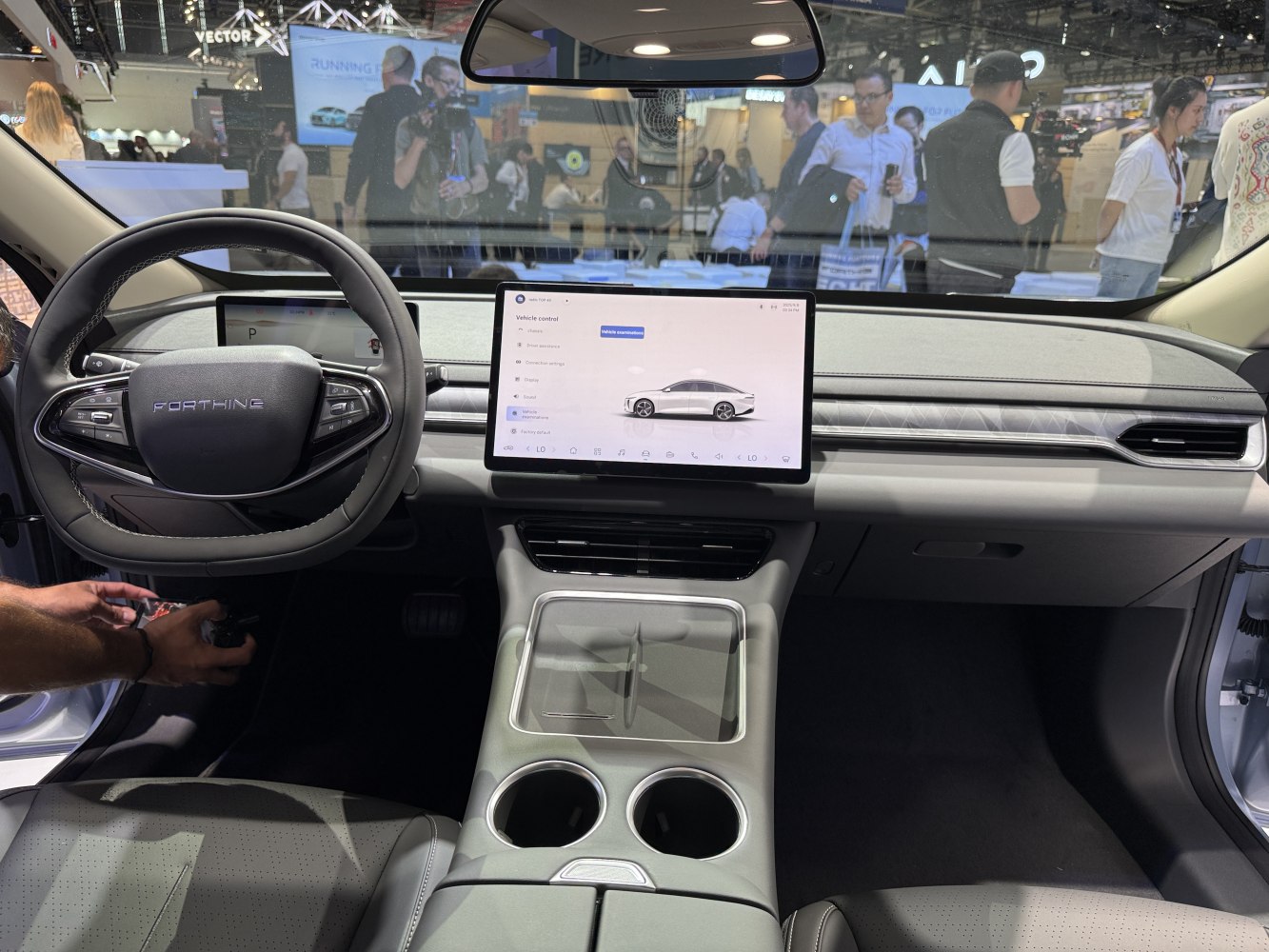 Modern car interior with digital dashboard and touchscreen display