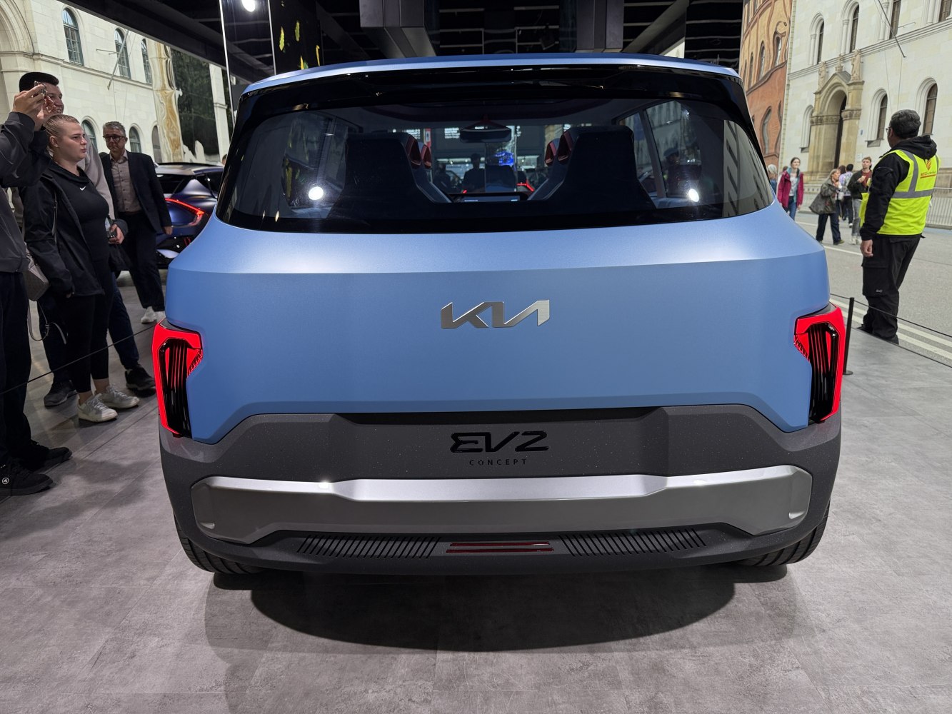 Rear view of 2026 EV2 Concept with distinctive taillights and sleek design