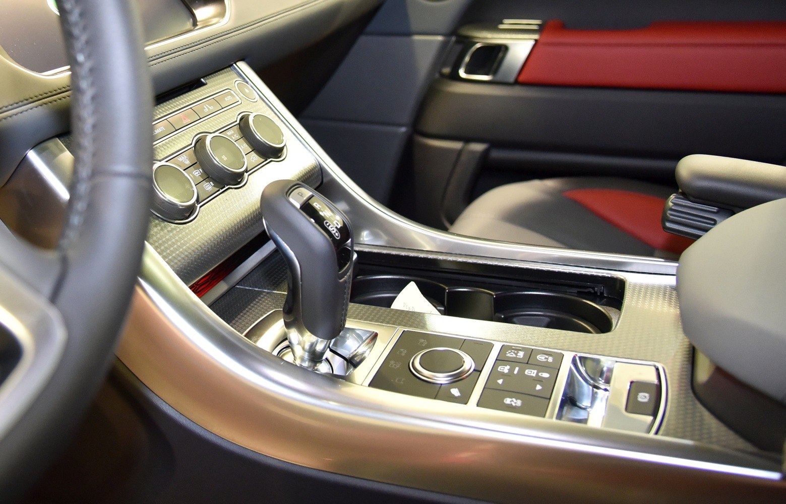 Gear shifter and multifunction control panel with dials and buttons