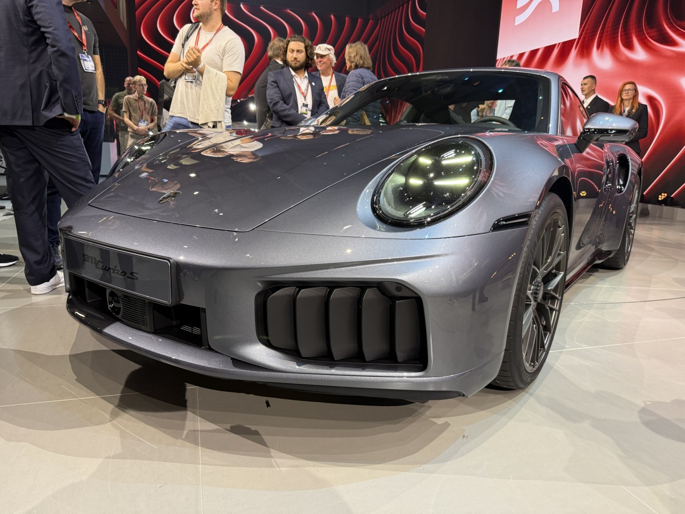 Front grille and LED headlight close-up