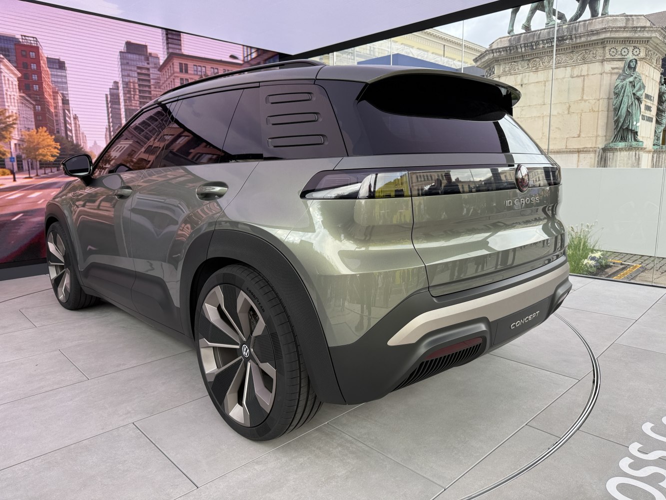 SUV rear and side view with futuristic lights and alloy wheels