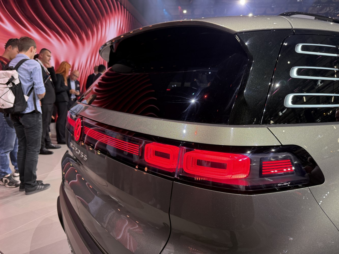 Rear LED tail light design and tinted rear window of an electric SUV concept.