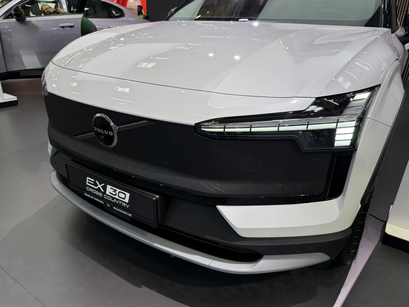 Close-up of the front fascia with LED headlights and sleek front design