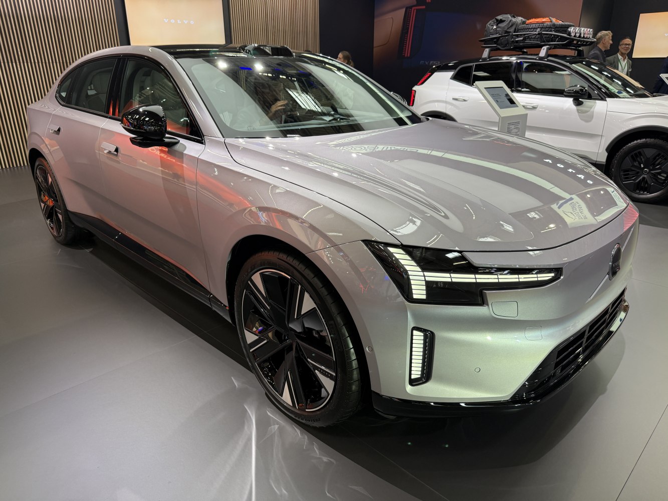Electric crossover with advanced LED headlights and unique aero wheels.