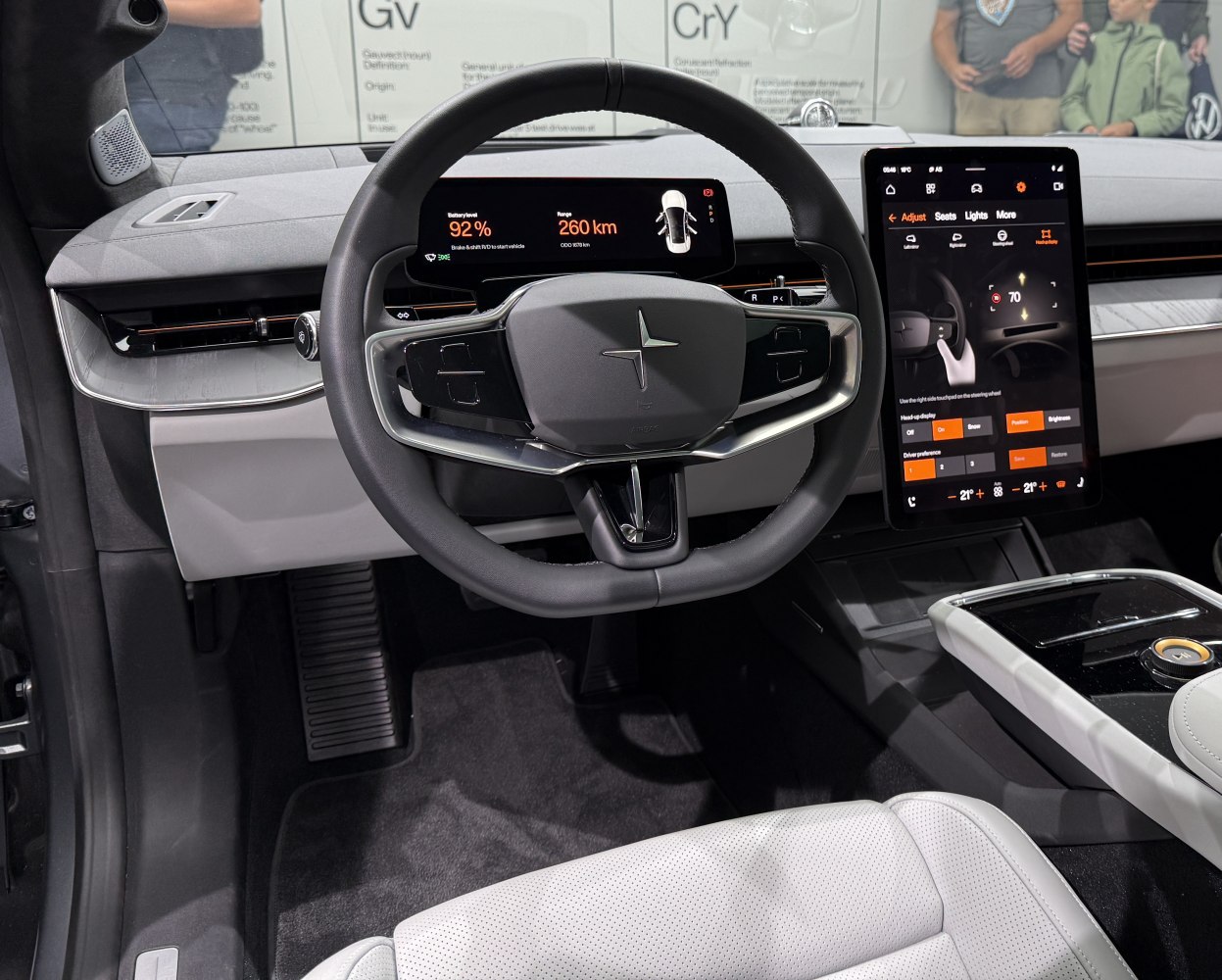 Electric car interior with digital dashboard and large touchscreen display