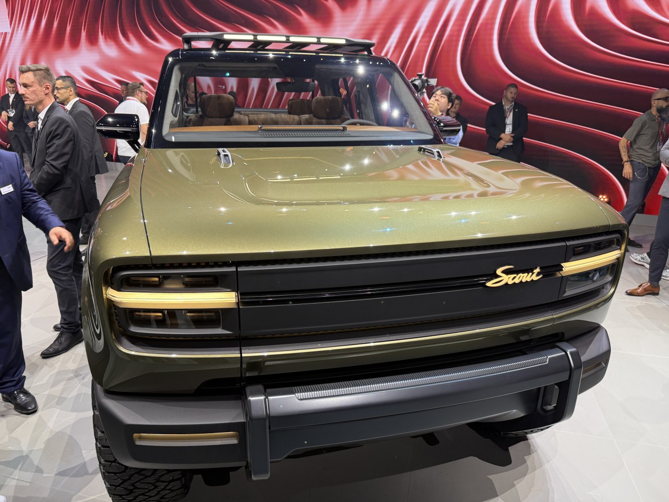 Front view with LED headlights and roof rack on rugged SUV