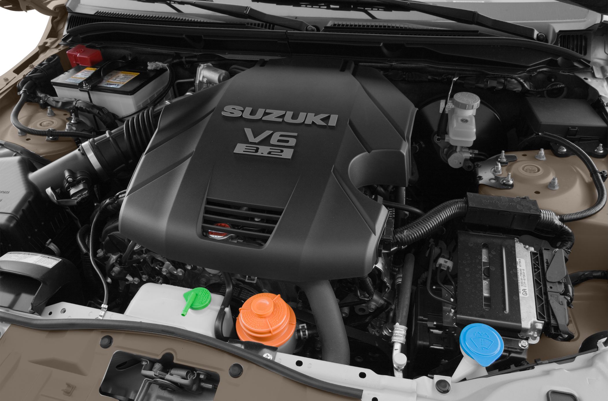 Engine bay with Suzuki V6 3.2L engine cover