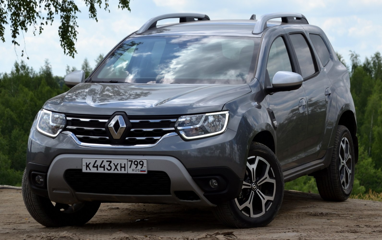 Front grille and LED headlights of rugged SUV