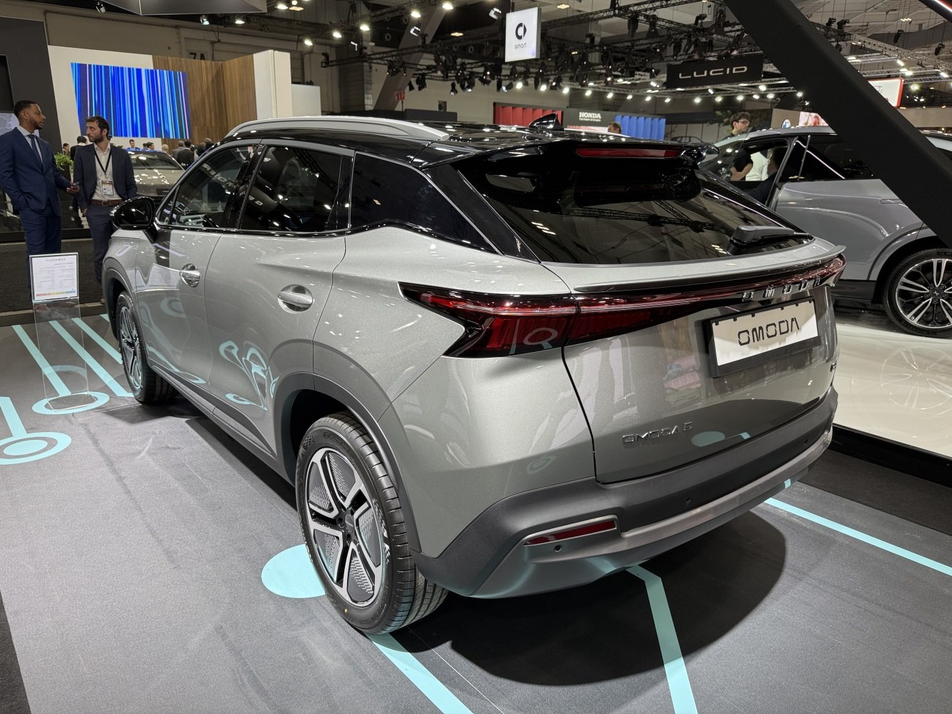 Rear view with LED tail lights and aerodynamic design