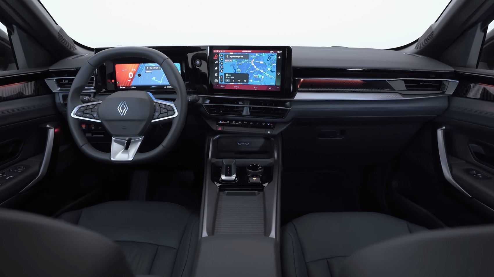 Dual digital screens and modern console design in car interior