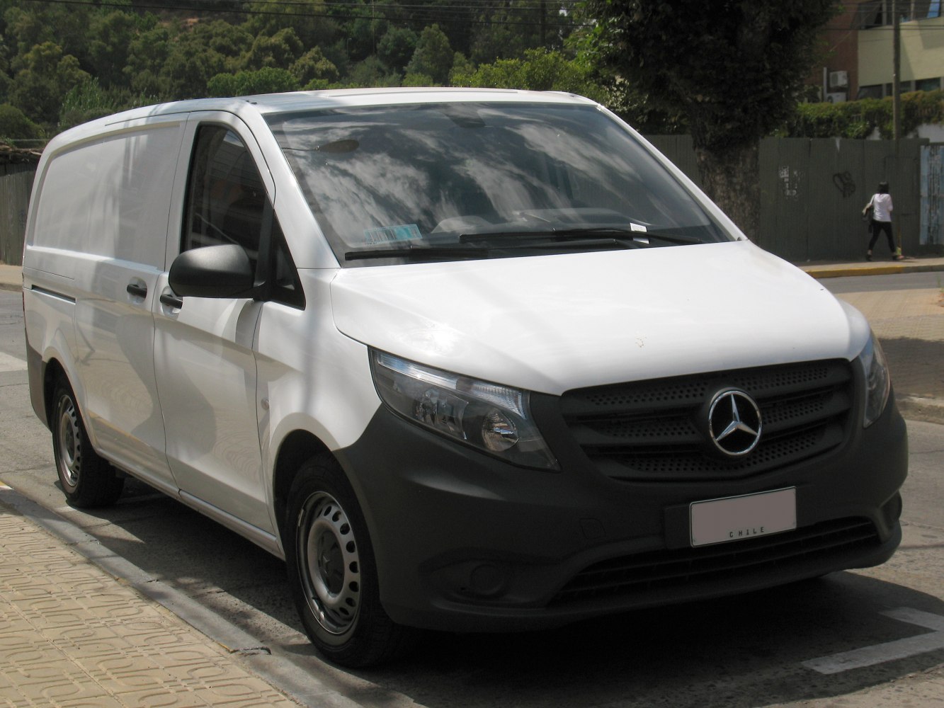 White panel van with black bumper and steel wheels