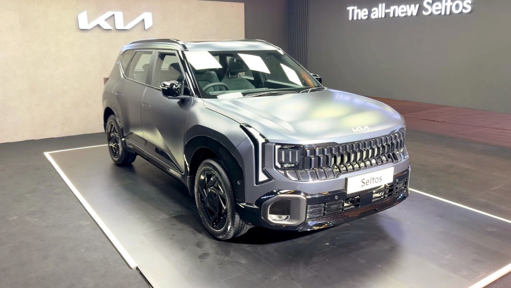Matte finish SUV with bold front grille and angular LED headlights