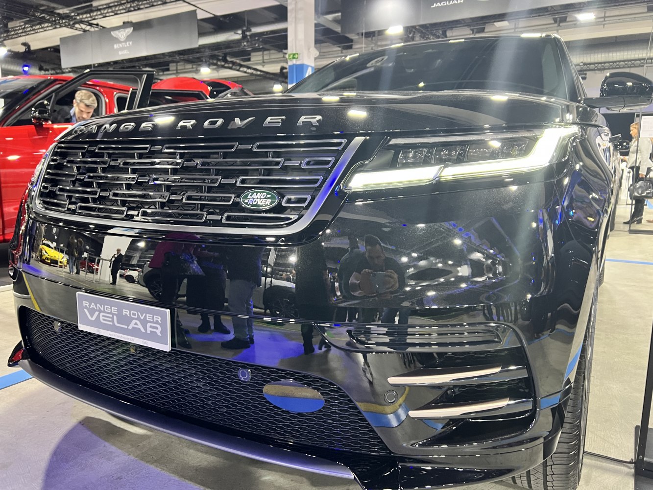 Front grille and LED headlights of a luxury SUV facelift model